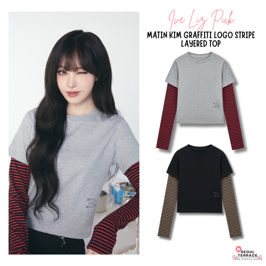 [Ive Liz Pick] Matin Kim Graffiti Logo Stripe Layered Top