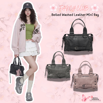 FANCY CLUB Belted Washed Leather Mini Bag