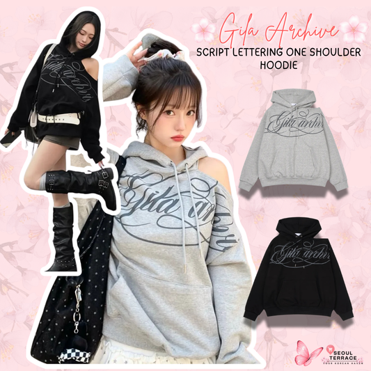 Gila Archive Script Lettering One Shoulder Hoodie