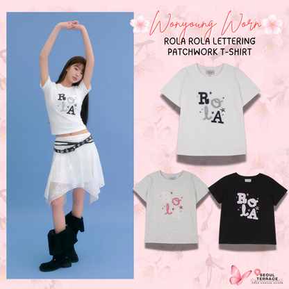 [Ive Wonyoung Worn] Rola Rola Lettering Patchwork T-Shirt