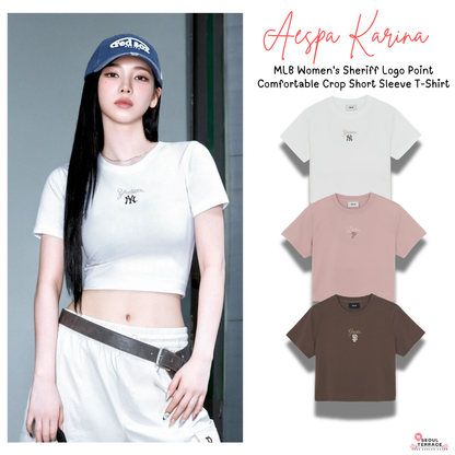 [Aespa Karina Worn] 26 Summer MLB Women's Sheriff Logo Point Comfortable Crop Short Sleeve T-Shirt