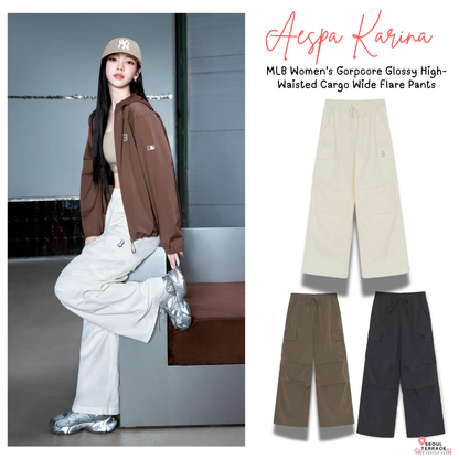 [Aespa karina Worn] 26 Summer MLB Women's Gorpcore Glossy High-Waisted Cargo Wide Flare Pants
