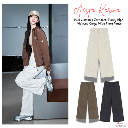 [Aespa karina Worn] 26 Summer MLB Women's Gorpcore Glossy High-Waisted Cargo Wide Flare Pants