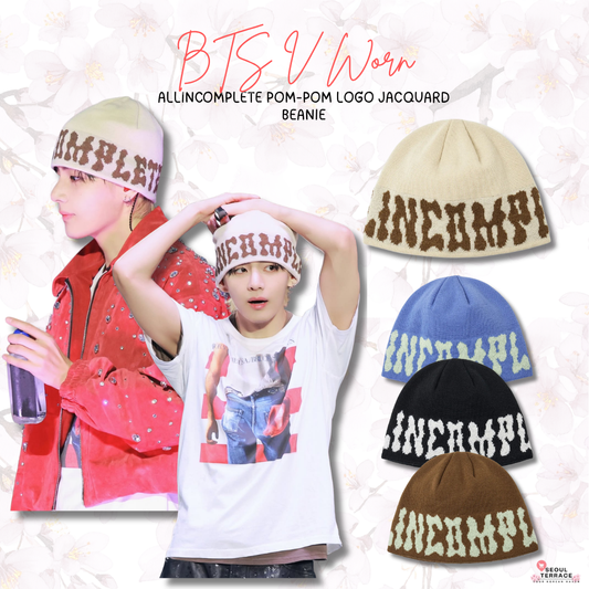 [BTS V Worn] ALLINCOMPLETE Pom-Pom Logo Jacquard Beanie