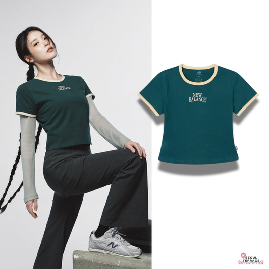 [IU Worn] New Balance Women Linear Heritage Ringer Tee (Slim Fit)_Green