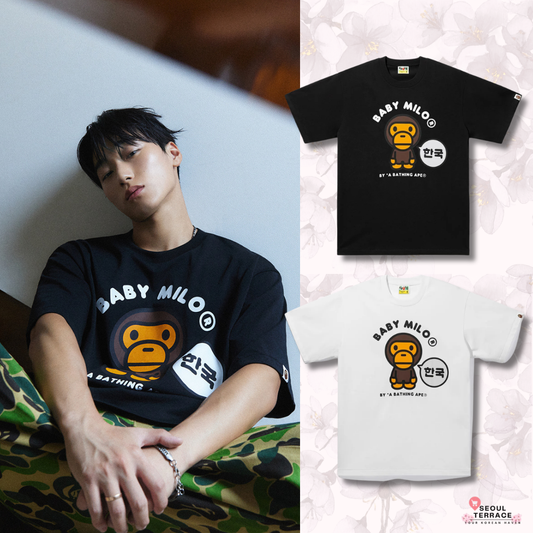 [Ateez San X BAPE] Korea Baby Milo College Relaxed Fit T-shirt (M)