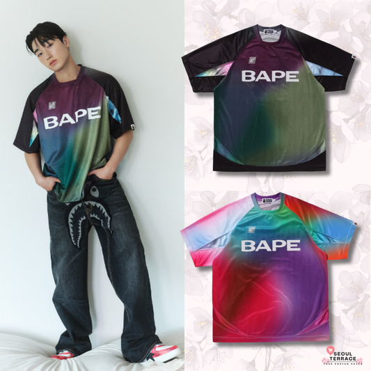 [Ateez San X BAPE] Tie-Dye Star Stripe Pattern Relaxed Fit Football Jersey T-Shirt (M)