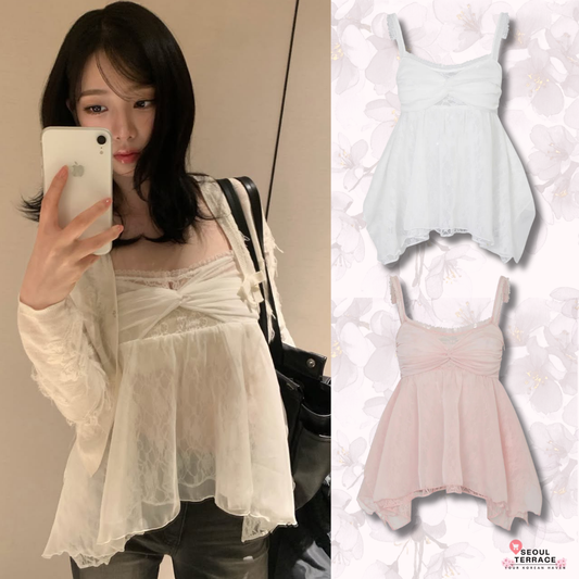 [Aespa Karina Worn] PLAIN OR PLEASURE Rose Shirring Top