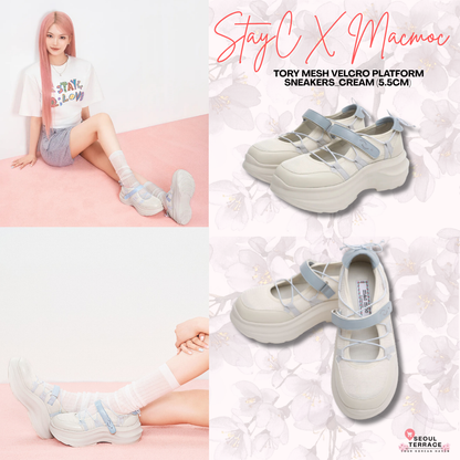 [StayC X Macmoc] Tory Mesh Velcro Platform Sneakers_Cream (5.5cm)