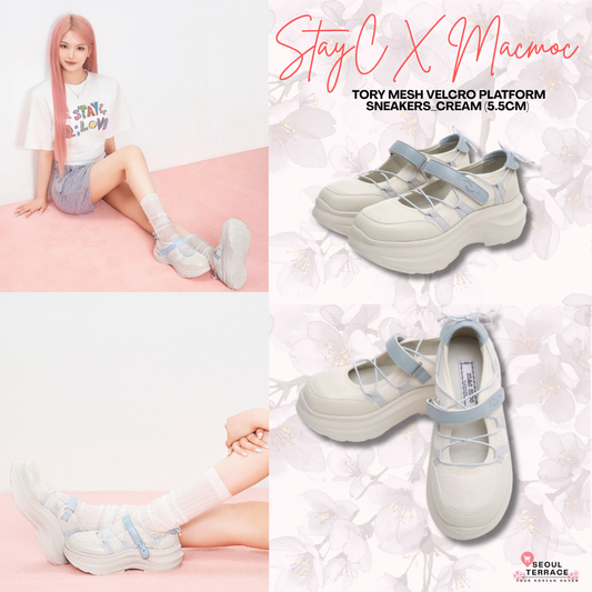 [StayC X Macmoc] Tory Mesh Velcro Platform Sneakers_Cream (5.5cm)