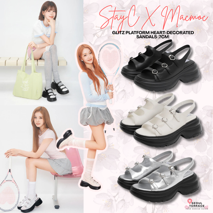 [StayC X Macmoc] Glitz Platform Heart-Decorated Sandals (7cm)
