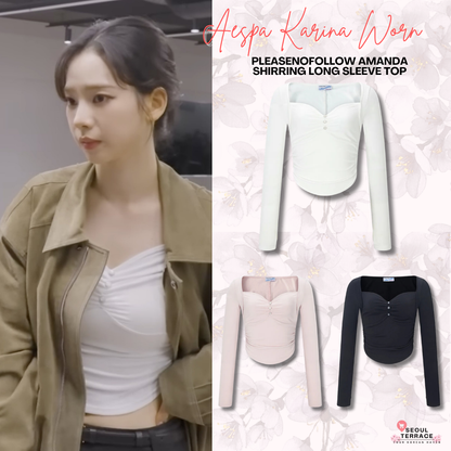 [Aespa Karina Worn] PLEASENOFOLLOW Amanda Shirring Long Sleeve Top