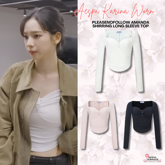 [Aespa Karina Worn] PLEASENOFOLLOW Amanda Shirring Long Sleeve Top