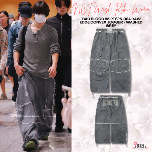 [NCT Wish Riku Worn] BAD BLOOD w-pts25-094 Raw Edge Convex Jogger - Washed Grey
