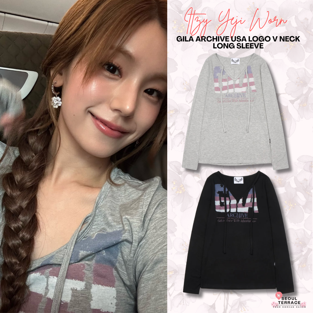 [ITZY Yeji Worn] Gila Archive USA Logo V Neck Long Sleeve