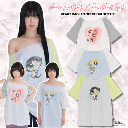 Ames Worldwide X PowerPuff Girls Heart Raglan Off Shoulder Tee