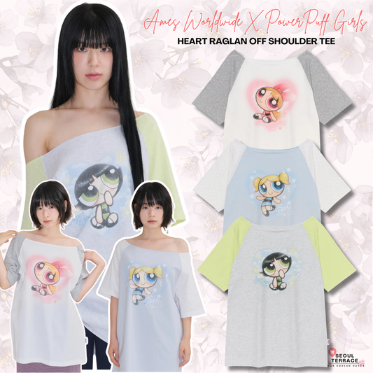 Ames Worldwide X PowerPuff Girls Heart Raglan Off Shoulder Tee