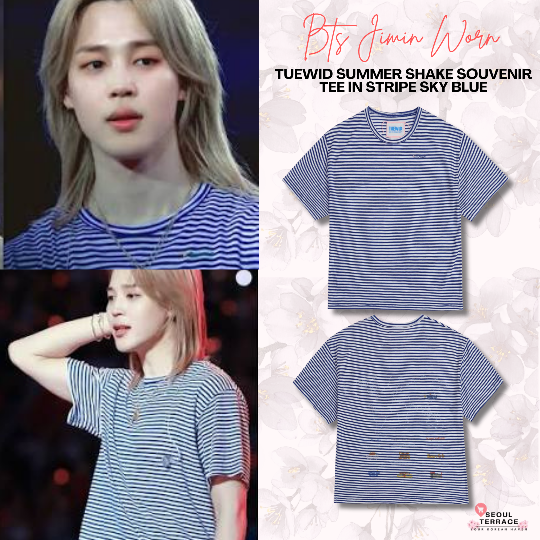 [BTS Jimin Worn] TUEWID Summer Shake Souvenir Tee In Stripe Sky Blue
