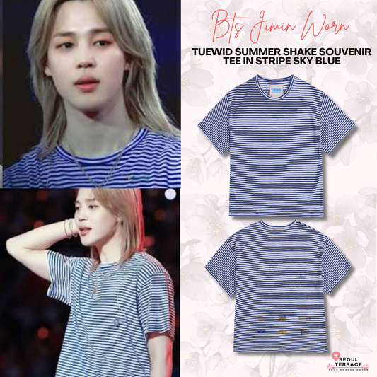 [BTS Jimin Worn] TUEWID Summer Shake Souvenir Tee In Stripe Sky Blue
