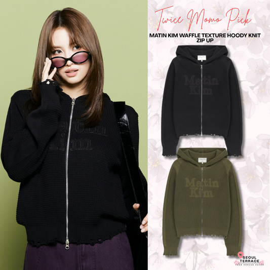 [Twice Momo X Matin Kim 26 Fall Coll.]  Waffle Texture Hoody Knit Zip Up