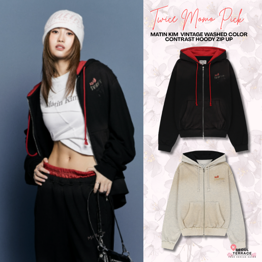 [Twice Momo X Matin Kim 26 Fall Coll.] Vintage Washed Color Contrast Hoody Zip Up