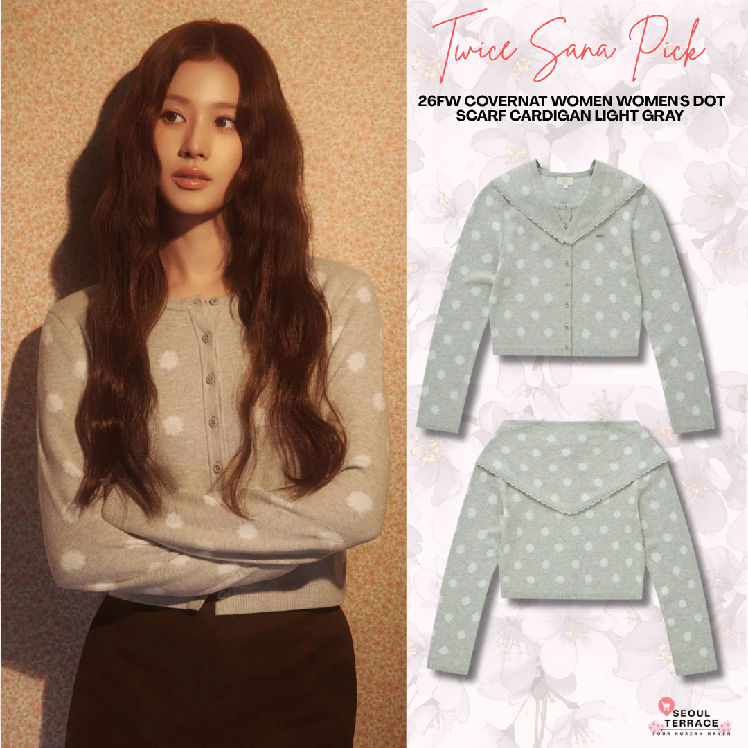 [Twice Sana Pick] 26FW COVERNAT WOMAN Dot Scarf Cardigan Light Gray
