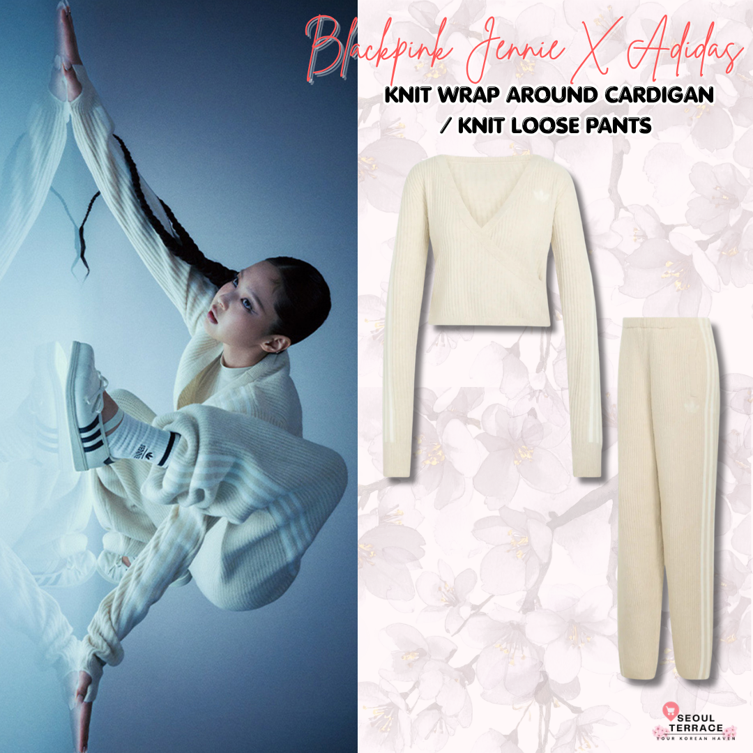 [Blackpink Jennie X Adidas] Knit Wrap Around Cardigan / Knit Loose Pants