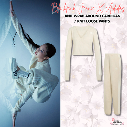 [Blackpink Jennie X Adidas] Knit Wrap Around Cardigan / Knit Loose Pants
