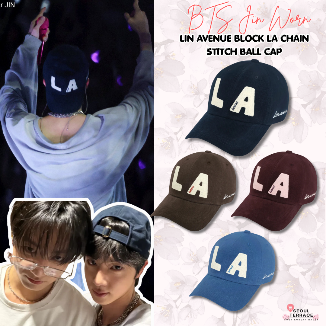 [BTS Jin Worn] Lin Avenue Block LA Chain Stitch Ball Cap