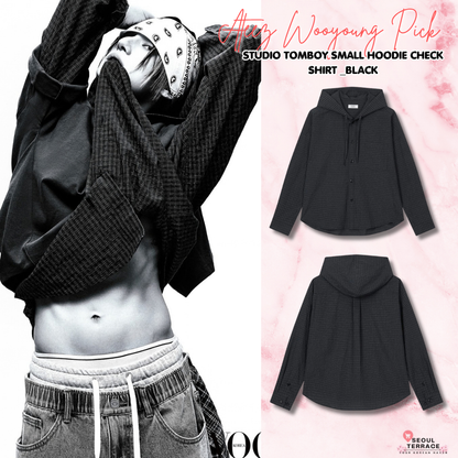[Ateez Wooyoung Pick] STUDIO TOMBOY Small Hoodie Check Shirt _Black