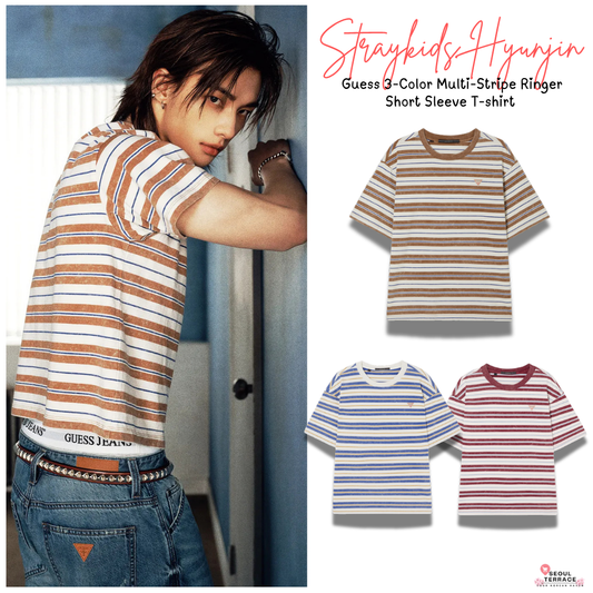 [Straykids Hyunjin Worn] 26 Summer Guess 3-Color Multi-Stripe Ringer Short Sleeve T-shirt