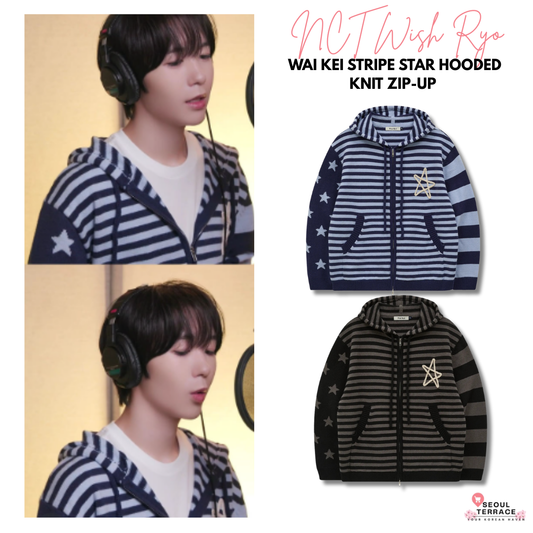 [NCT Wish Ryo Worn] Wai Kei Stripe Star Hooded Knit Zip-Up