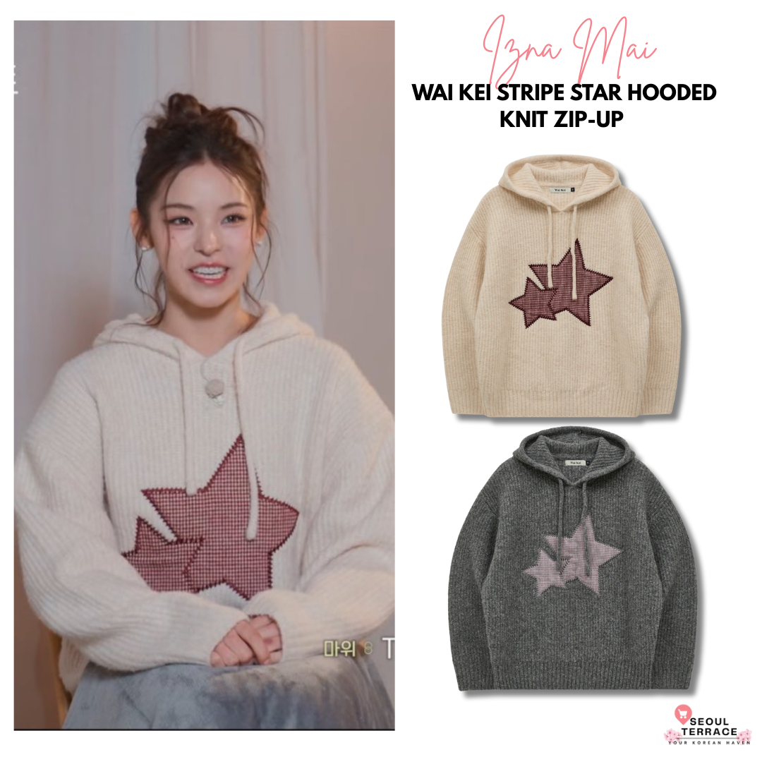 [Izna Mai Worn] Wai kei Big Star Check Applique Hooded Knit