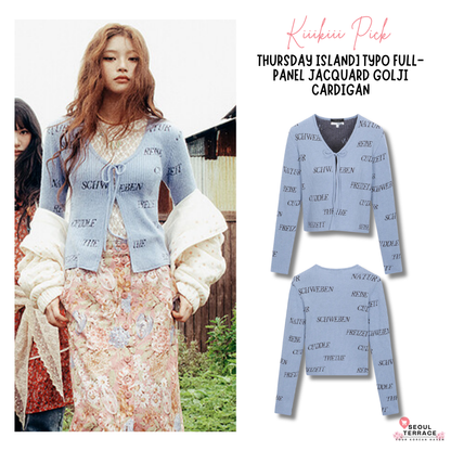 [Kiiikiii X Thursday Island] Typo Full-Panel Jacquard Golji Cardigan Blue