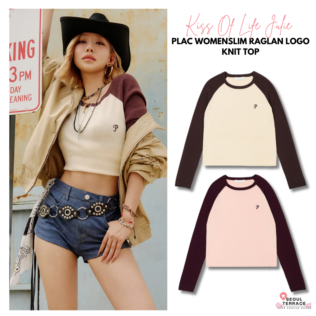 [Kiss Of Life Julie] Plac Women Slim Raglan Logo Knit Top