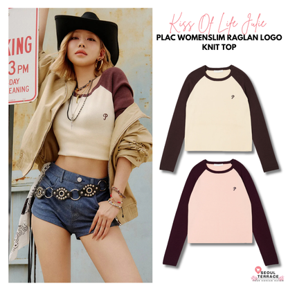 [Kiss Of Life Julie] Plac Women Slim Raglan Logo Knit Top