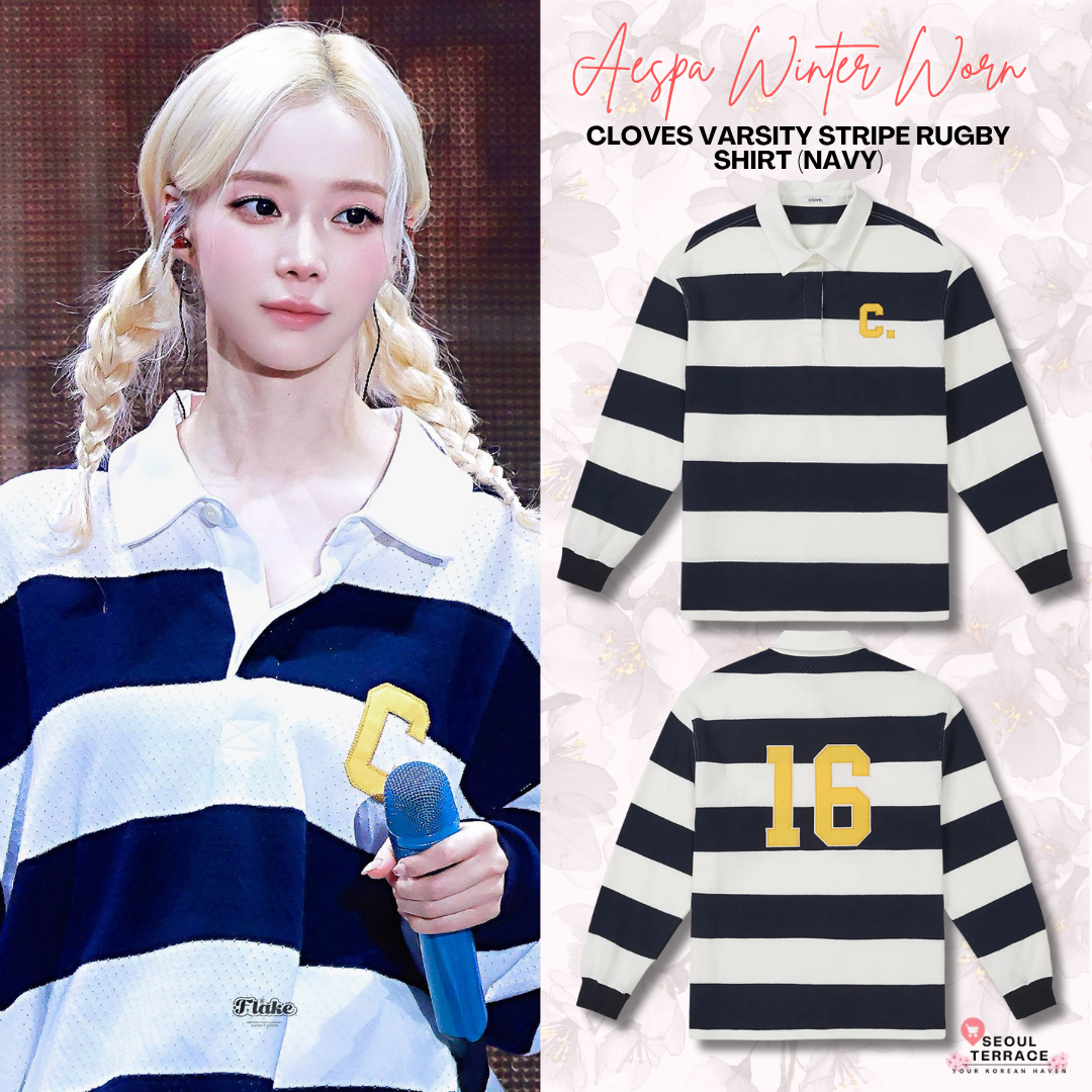 [Aespa Winter Worn] CLOVES Varsity Stripe Rugby Shirt (Navy)
