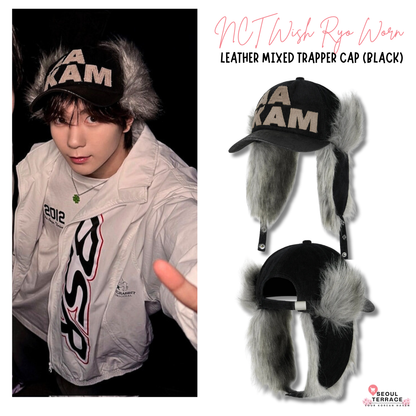 [NCT Wish Ryo Worn] Aakam Leather Mixed Trapper Cap (Black)