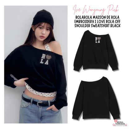 [Ive Wonyoung Pick] 26SS RolaRola Maison De Rola Ilove Rola Off Shoulder Sweatshirt Black
