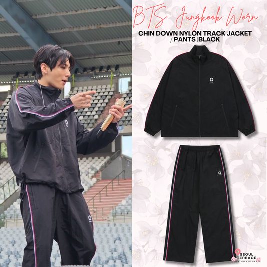 [BTS Jungkook Worn] CHIN DOWN Nylon Track Jacket / Pants (Black)
