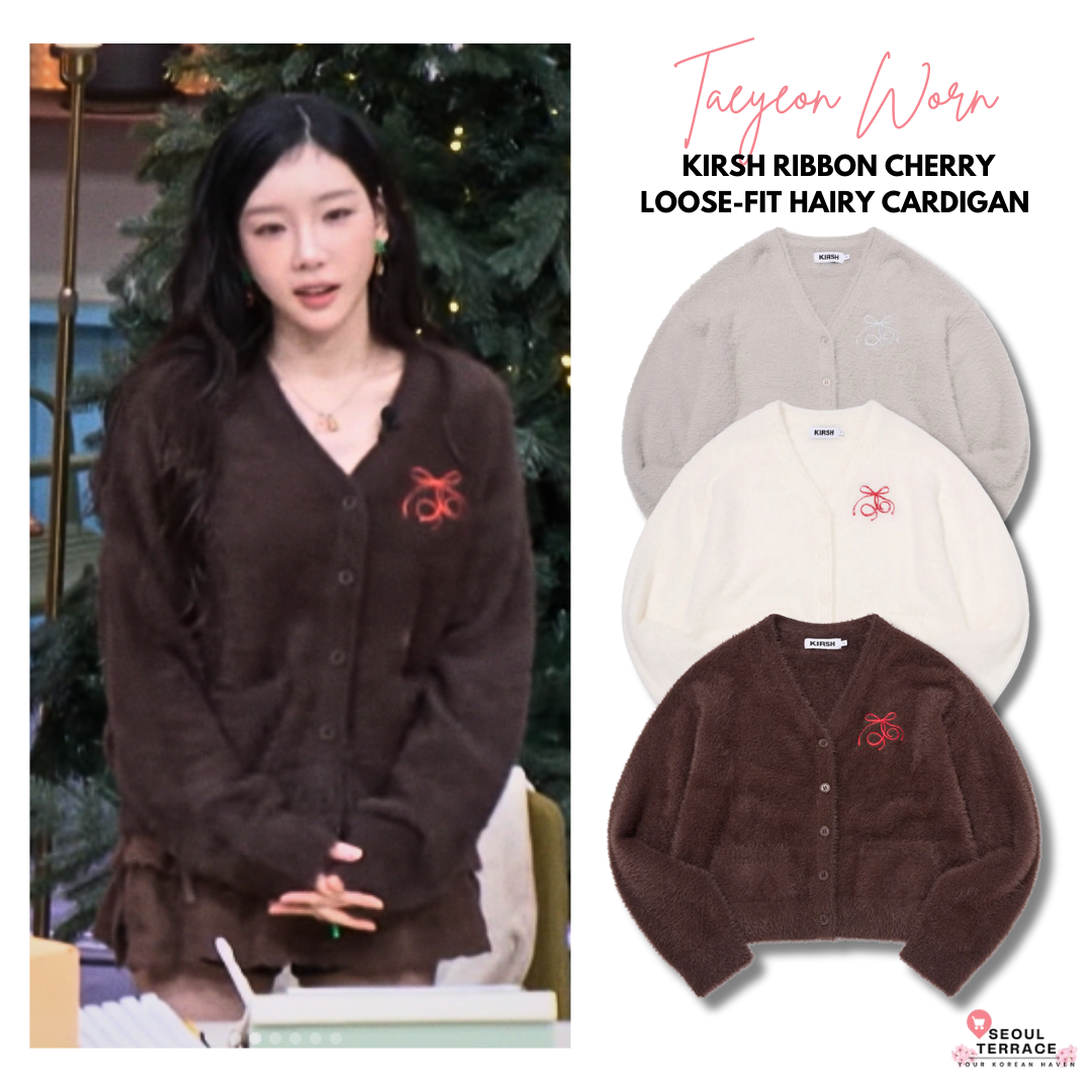 [Taeyeon Worn] Kirsh Ribbon Cherry Loose-Fit Hairy Cardigan