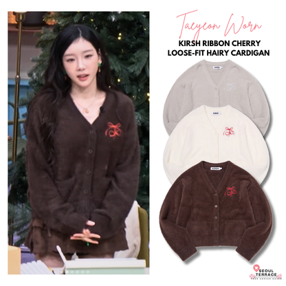 [Taeyeon Worn] Kirsh Ribbon Cherry Loose-Fit Hairy Cardigan