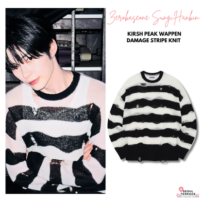 [Zerobaseone Sung hanbin Worn] Kirsh Peak Wappen Damage Stripe Knit [White]