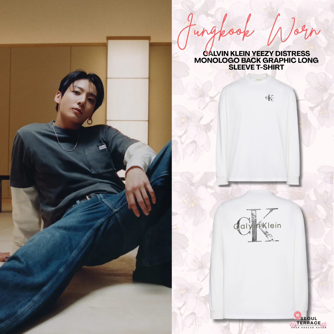 [BTS Jungkook Pick] CALVIN KLEIN Yeezy Distress Monologo Back Graphic Long Sleeve T-shirt_White