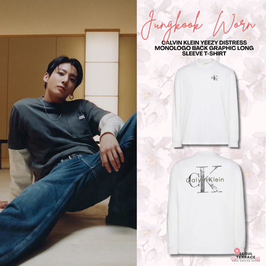 [BTS Jungkook Pick] CALVIN KLEIN Yeezy Distress Monologo Back Graphic Long Sleeve T-shirt_White