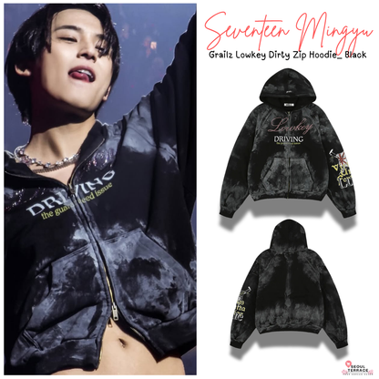 [Seventeen Mingyu Worn] Grailz Lowkey Dirty Zip Hoodie_ Black