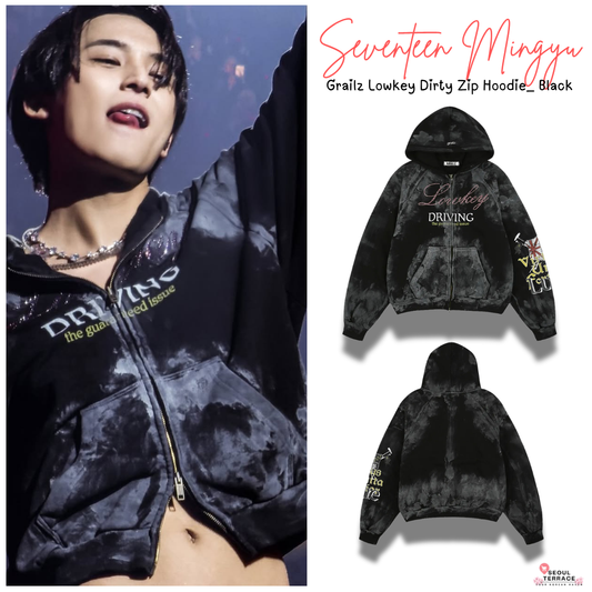 [Seventeen Mingyu Worn] Grailz Lowkey Dirty Zip Hoodie_ Black