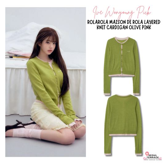 [Ive Wonyoung Pick] 26SS RolaRola Maison De Rola Layered Knit Cradigan Olive Pink