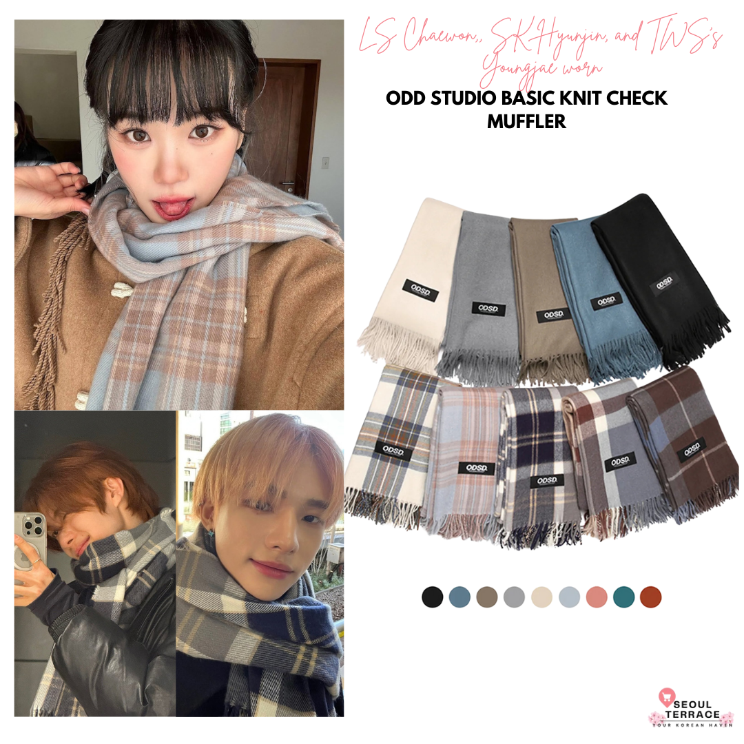 [Lesserafim Chaewon, Stray Kids' Hyunjin, and TWS's Youngjae Worn] ODD STUDIO Basic Knit Check Muffler