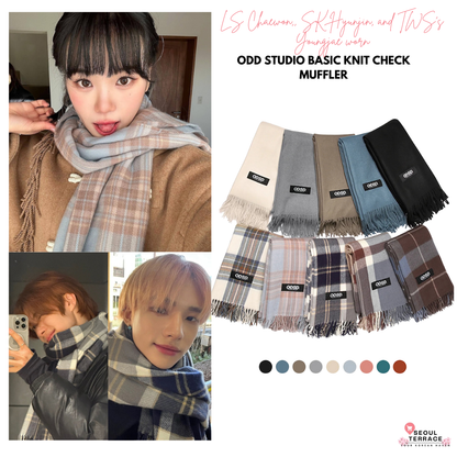 [Lesserafim Chaewon, Stray Kids' Hyunjin, and TWS's Youngjae Worn] ODD STUDIO Basic Knit Check Muffler